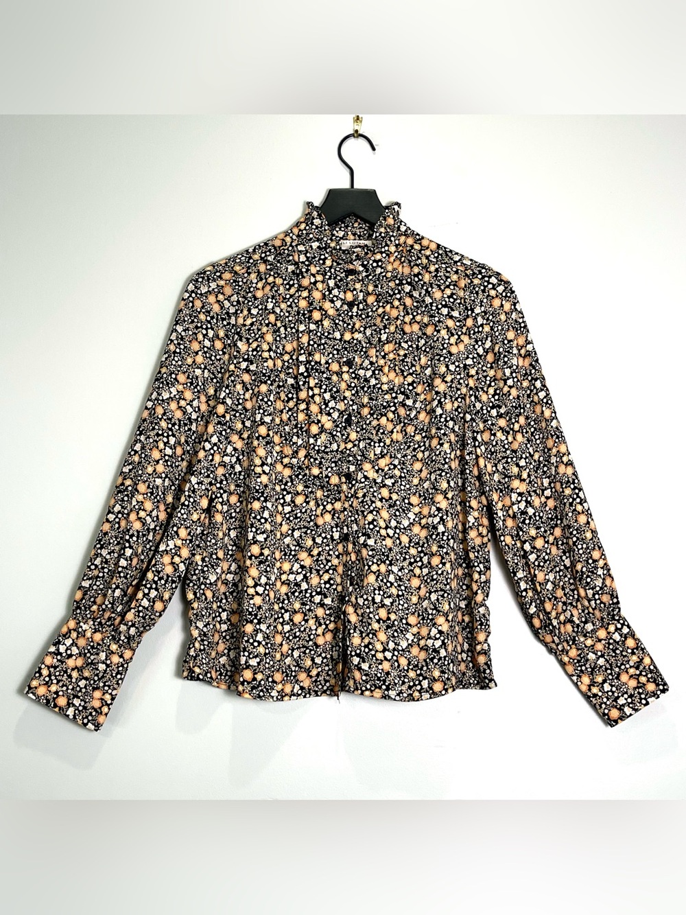 NILI LOTAN TARGET Liberty Floral Button-up Top Blouse Black Orange Size Small